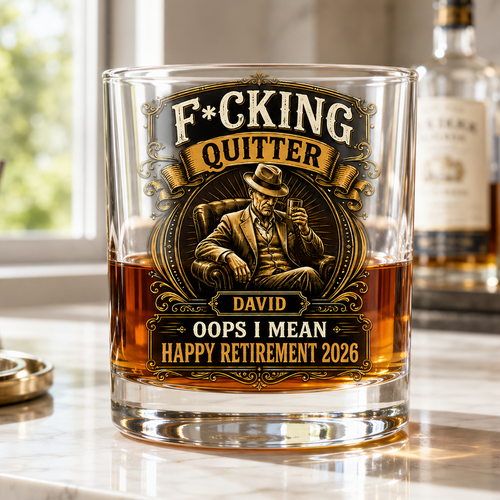 Funny Retirement Gift for Dad Whiskey Glass - Quitter, I Mean Happy Retirement