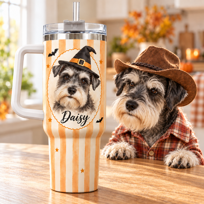 Custom Dog Portrait Tumbler from Photo - Halloween Witch, 40oz
