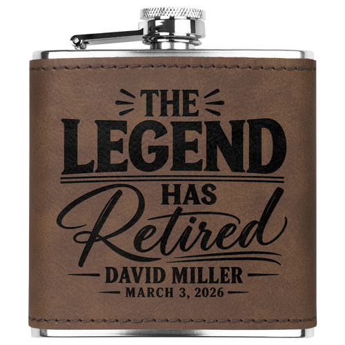Engraved Retirement Flask for Men, Personalized Legend Retired Gift, Custom Leather Flask