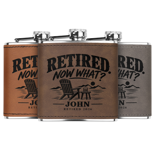 Personalized Retirement Flask for Men, Funny Retired Gift, Custom Leather Flask