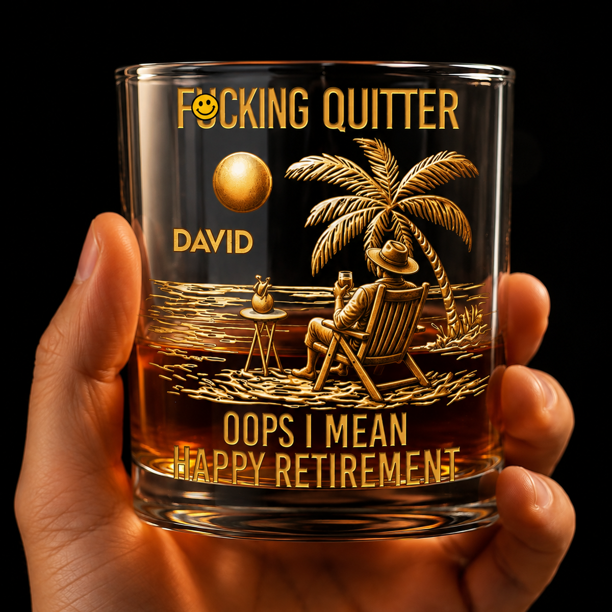 Funny retirement gift for grandpa from SipEngrave, an 11oz glass reading Quitter, I Mean Happy Retirement