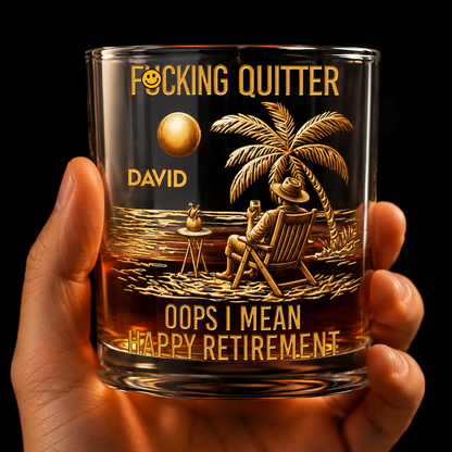 Funny retirement gift for grandpa from SipEngrave, an 11oz glass reading Quitter, I Mean Happy Retirement