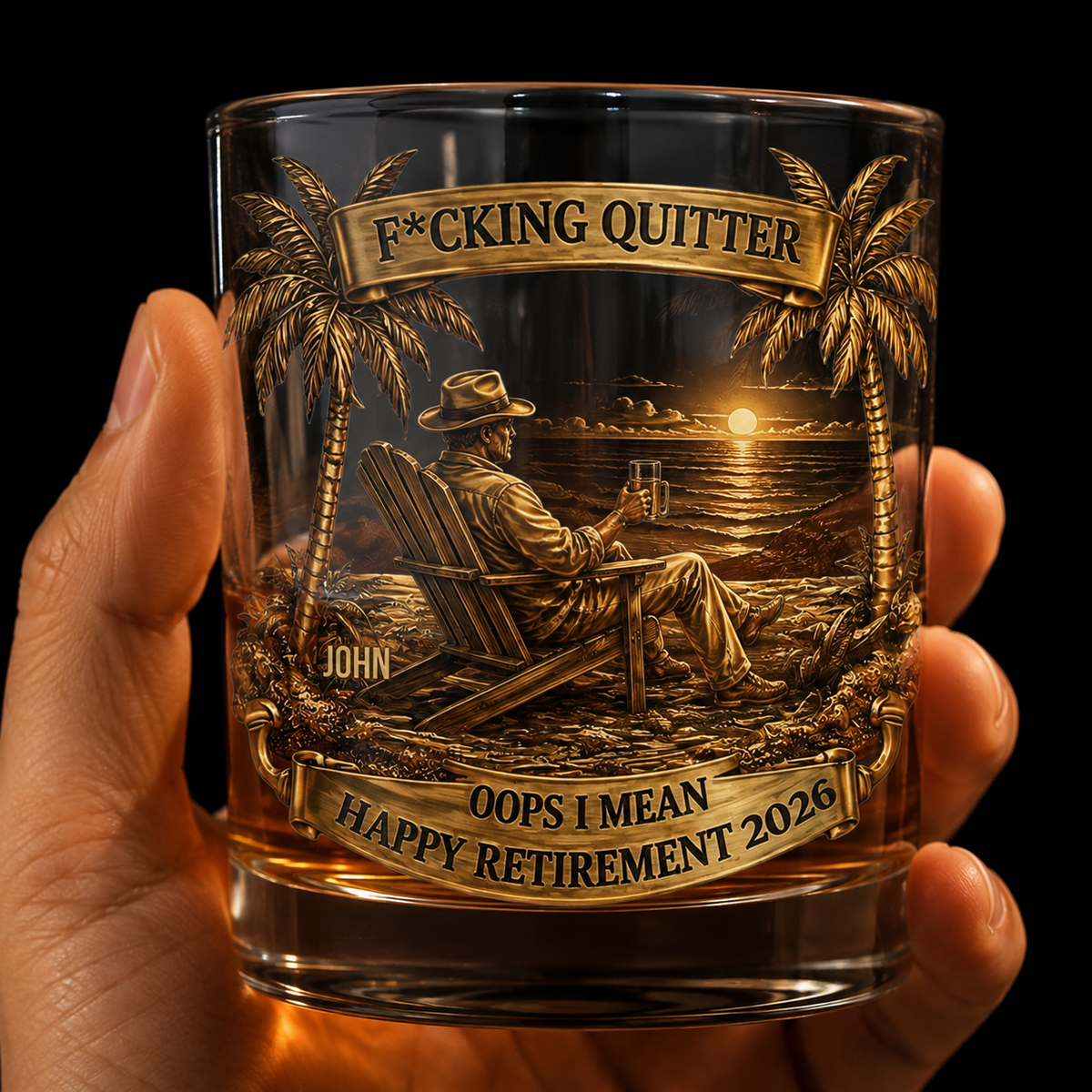 Retirement gift for boss from SipEngrave, an amended record reading Quitter, I Mean Happy Retirement