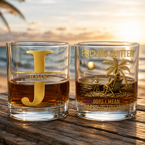 Funny Retirement Gift for Coworker Whiskey Glass - Quitter, I Mean Happy Retirement