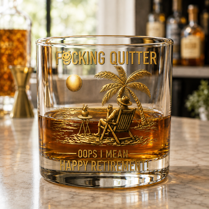 Personalized funny retirement whiskey glass gift with beach design by SipEngrave