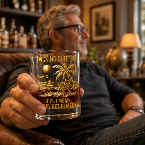 Funny Retirement Gift for Him Whiskey Glass - Quitter, I Mean Happy Retirement
