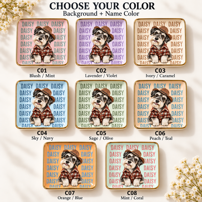 Eight background and name color combinations C01 to C08 for personalized pet jewelry dishes