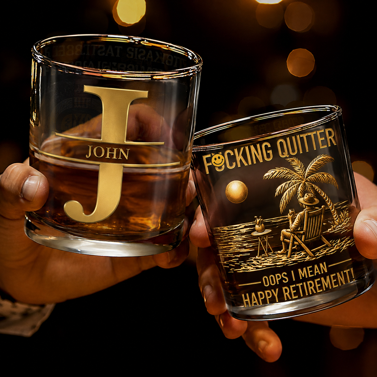 SipEngrave grandpa retirement whiskey glass shown at a three-quarter angle
