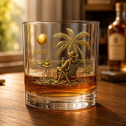 Retirement Gift for Husband Whiskey Glass personalized with David beach retirement design