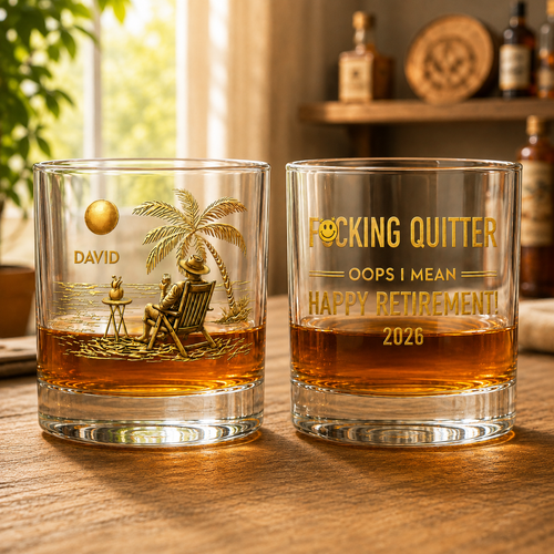 Retirement Gift for Husband Whiskey Glass - Quitter, I Mean Happy Retirement