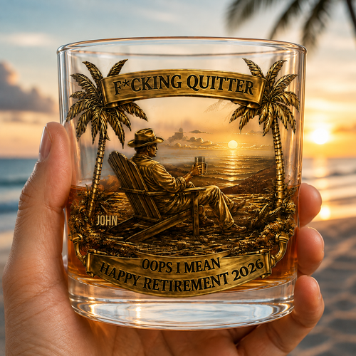 Funny Retirement Gift for Grandpa Whiskey Glass - Quitter, I Mean Happy Retirement